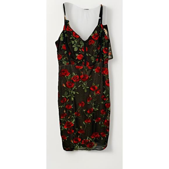 BCBG Maxazria Women's Size 6 Embroidered Rose Black Midi Dress - Picture 3 of 11